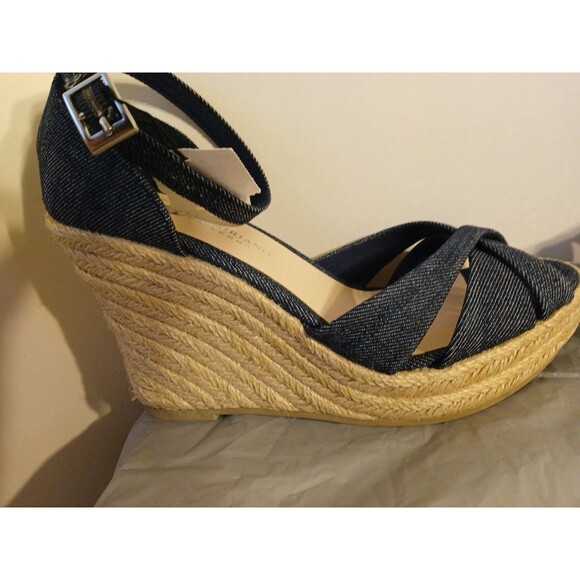 CHRISTIAN SIRIANO blue Denim Ankle Strap Espadrille Platform Wedge Heels 6.5 New - Picture 4 of 16